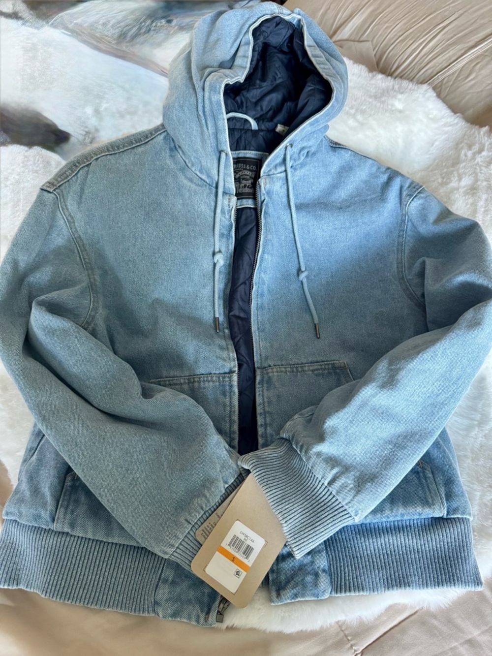 Levi's Light Blue Denim Hooded Jacket with Navy Lining